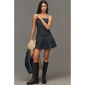 NWT Pilcro by Anthropologie Navy Pinstripe Denim Pleated Mini Romper 4